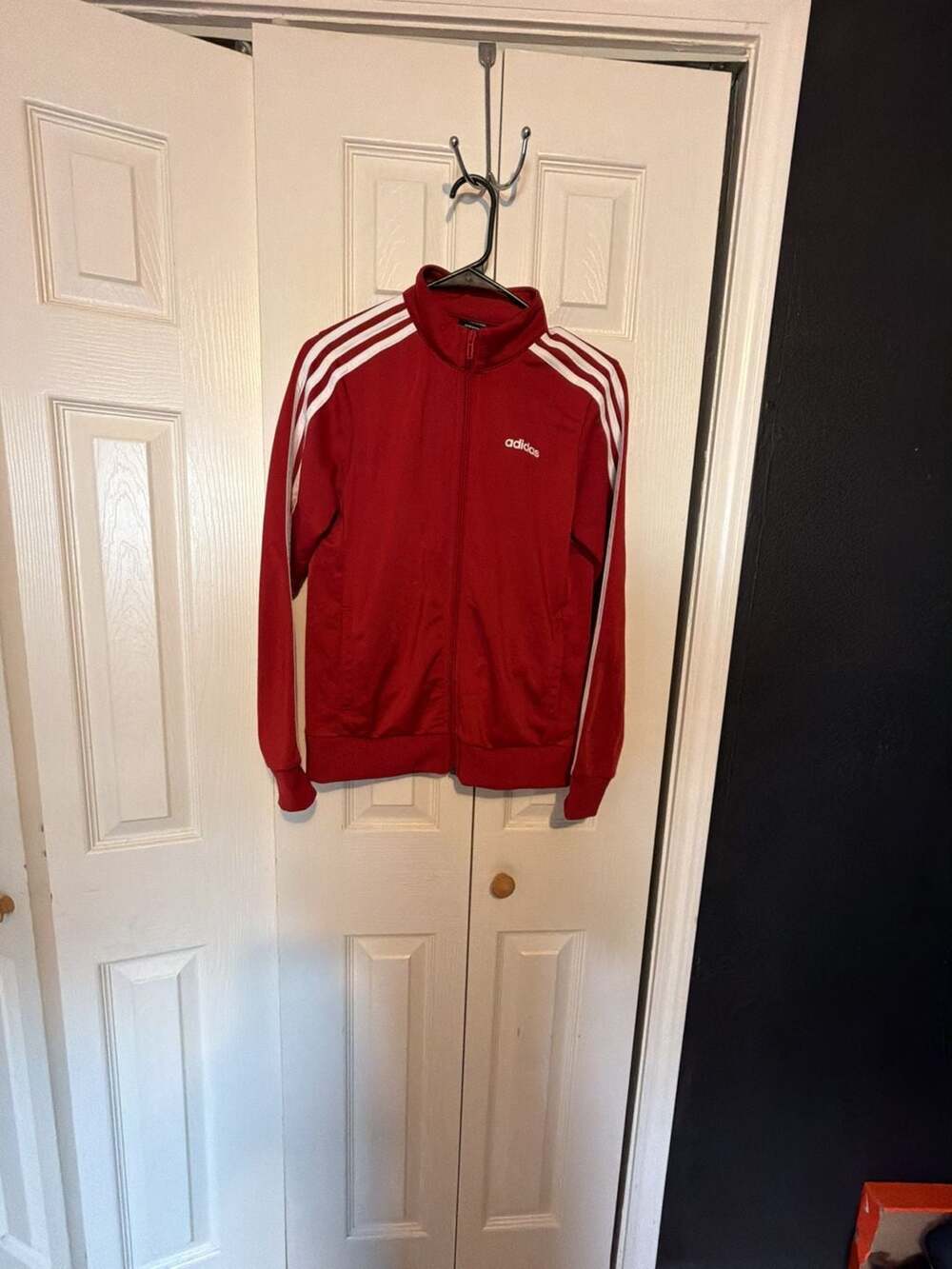 Adidas Track Jacket Size S Red White Full Zip 3-Stripes